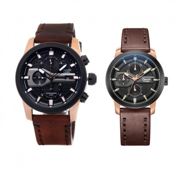 Alexandre Christie AC 6562 Rosegold Brown Leather Couple